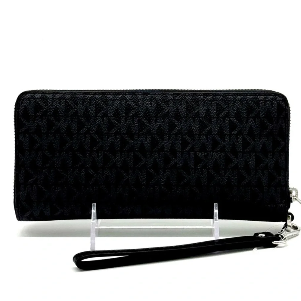 Michael Kors Large Jet Set Travel Signature Continental Wallet Wristlet Black